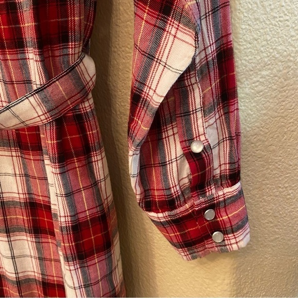 NWT~LUCKY BRAND Women Red Plaid Pearl Snap Button Tie Waist Western Dress-XS - Picture 6 of 9